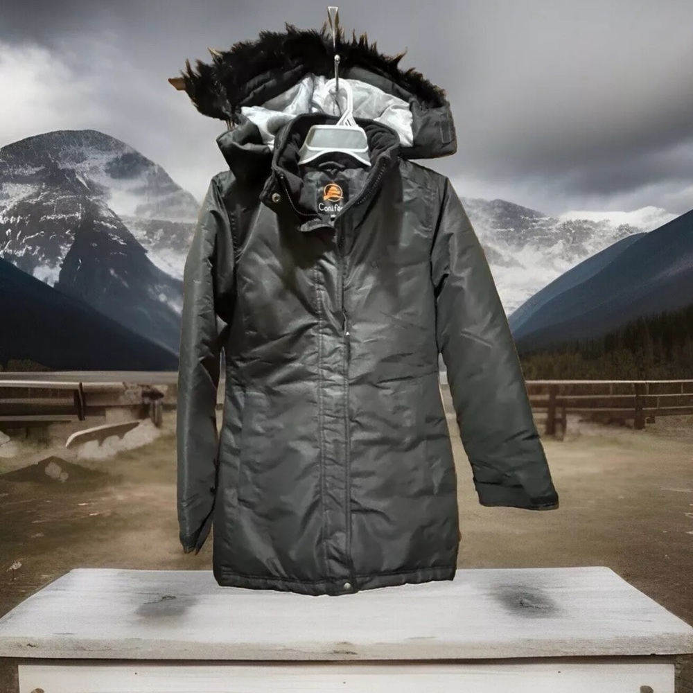 Conifere Women's Picea Winter Parka Waterproof Windproof Hooded Fur Warm BlackpS